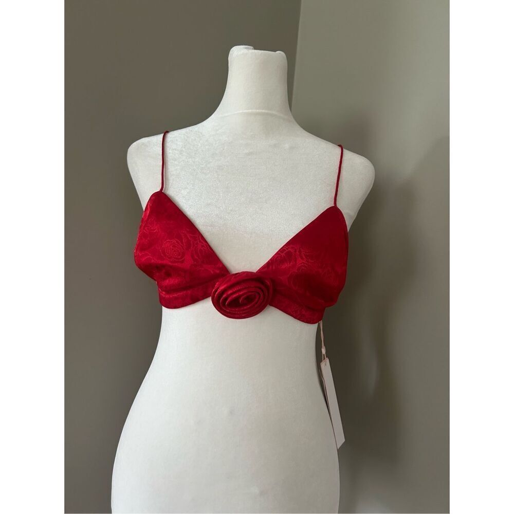 NWT For Love & Lemons Otessa Bra Top Red Size L